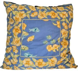 Vintage April Cornell Pillow Cover Insert Blue Yellow Fish Floral Cottagecore
